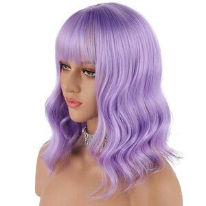 FORREAL BOUTIQUE PURPLE SHORT WAVY CURLY BRIGHT SYNTHEITC WIG WITH BANGS